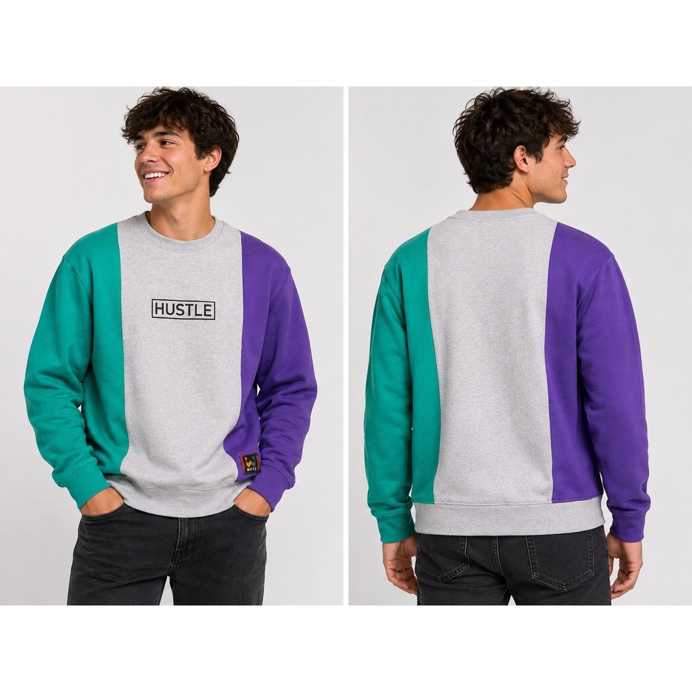 WXYZ Hustle Colorblock Sweatshirt Mens Small Gray‎ Teal Purple Crewneck Fleece